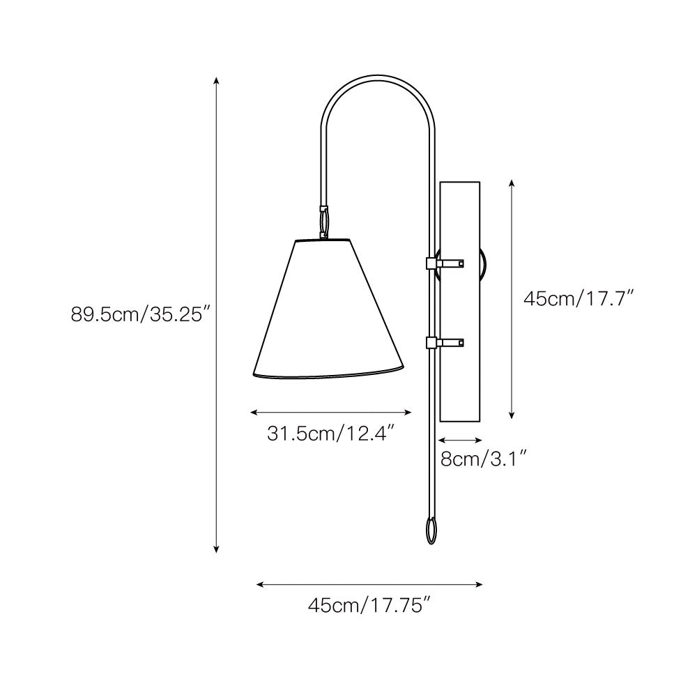 Anniston Wall Lamp – Pivoting Arm Brass & White Linen Shade Swing Wall Sconce