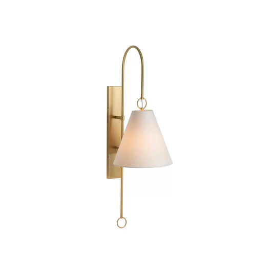 Anniston Wall Lamp – Pivoting Arm Brass & White Linen Shade Swing Wall Sconce