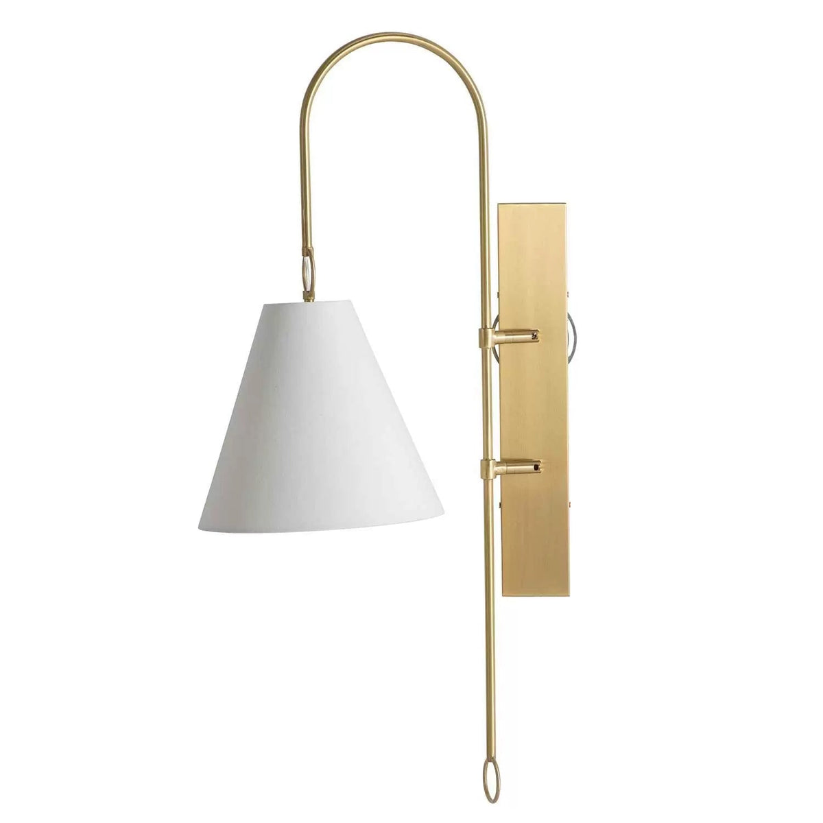 Anniston Wall Lamp – Pivoting Arm Brass & White Linen Shade Swing Wall Sconce
