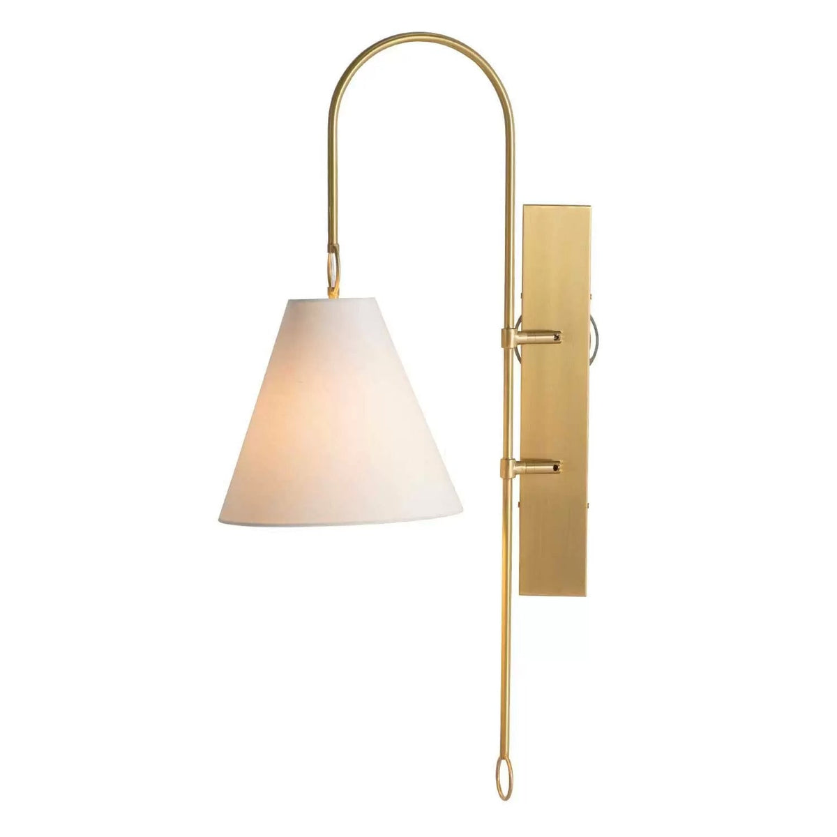 Anniston Wall Lamp – Pivoting Arm Brass & White Linen Shade Swing Wall Sconce