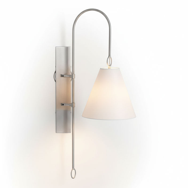 Anniston Wall Lamp – Pivoting Arm Brass & White Linen Shade Swing Wall Sconce