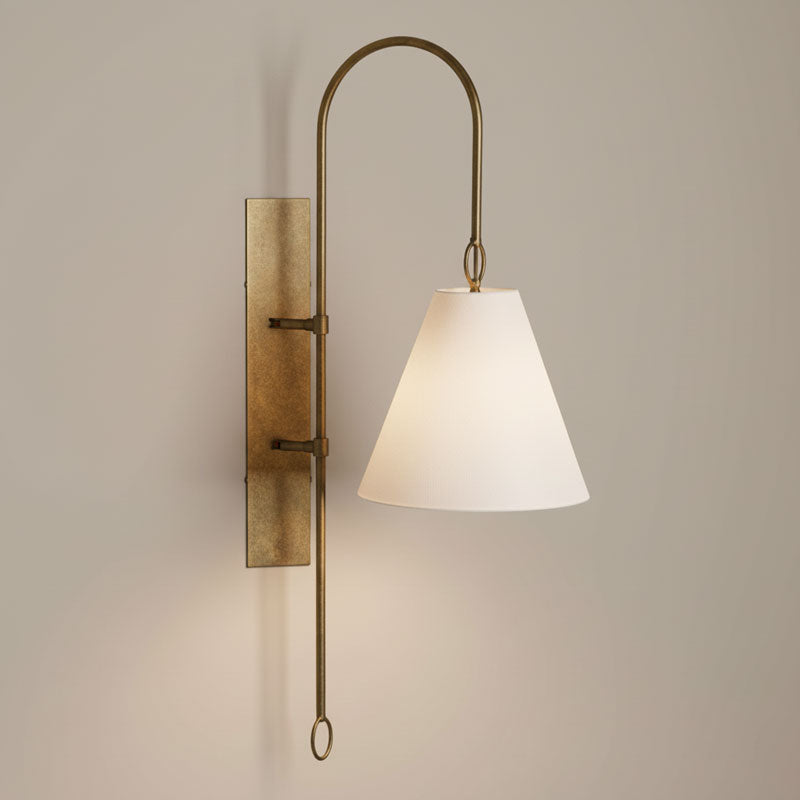 Anniston Wall Lamp – Pivoting Arm Brass & White Linen Shade Swing Wall Sconce