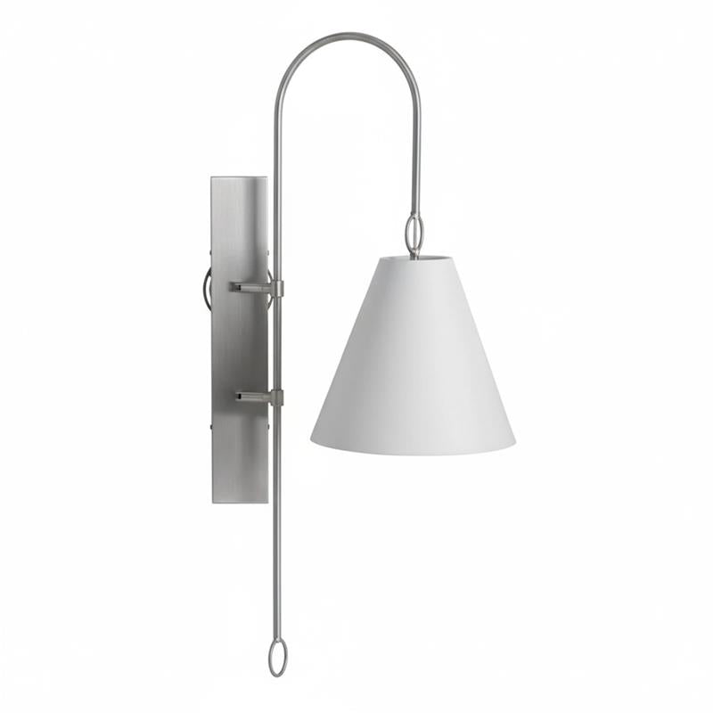 Anniston Wall Lamp – Pivoting Arm Brass & White Linen Shade Swing Wall Sconce
