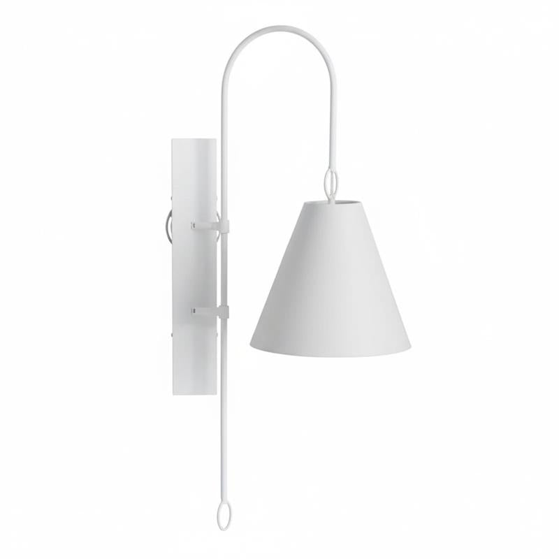 Anniston Wall Lamp – Pivoting Arm Brass & White Linen Shade Swing Wall Sconce