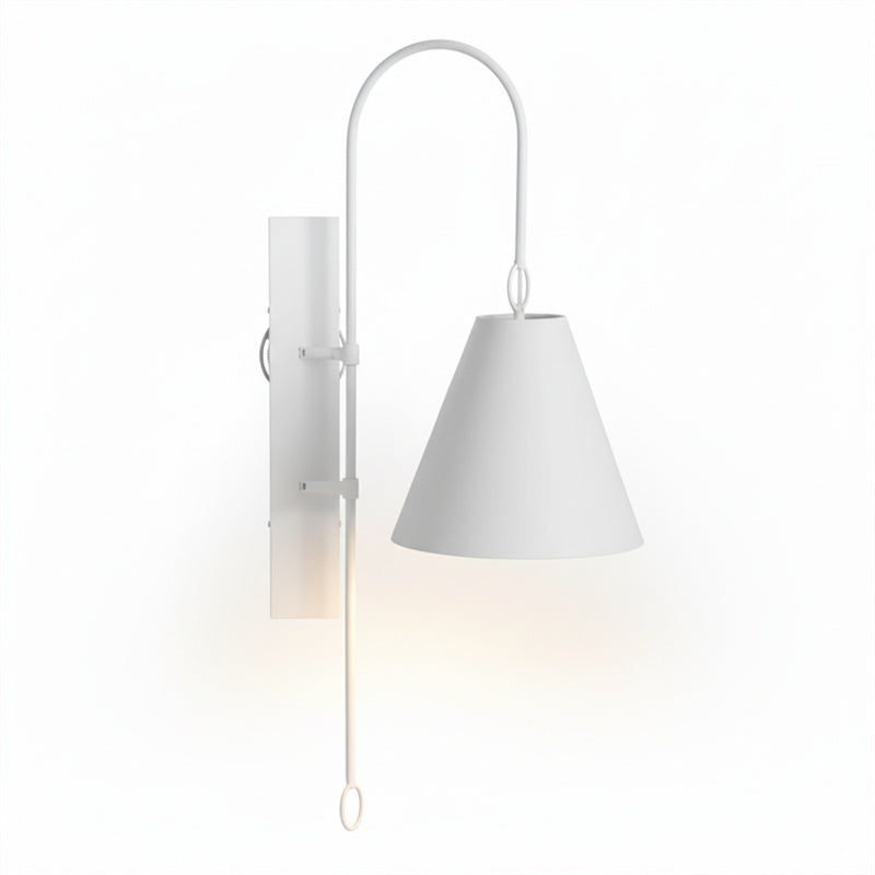 Anniston Wall Lamp – Pivoting Arm Brass & White Linen Shade Swing Wall Sconce