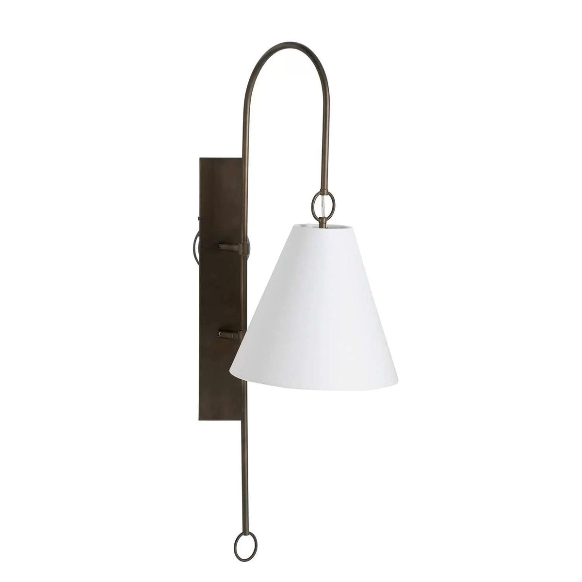 Anniston Wall Lamp – Pivoting Arm Brass & White Linen Shade Swing Wall Sconce