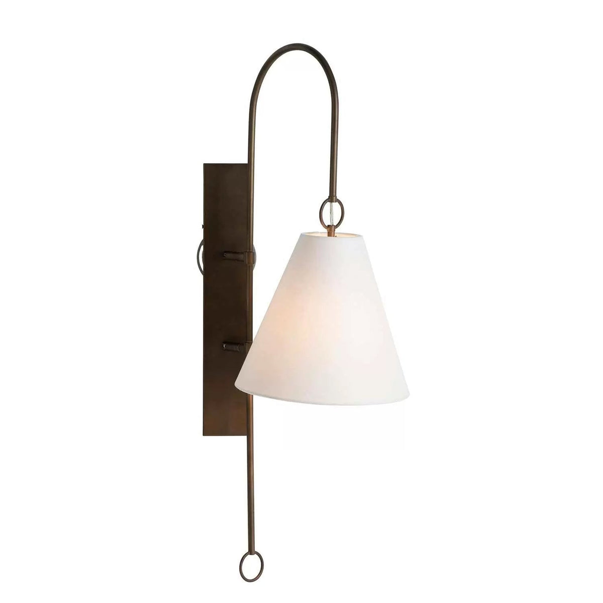 Anniston Wall Lamp – Pivoting Arm Brass & White Linen Shade Swing Wall Sconce