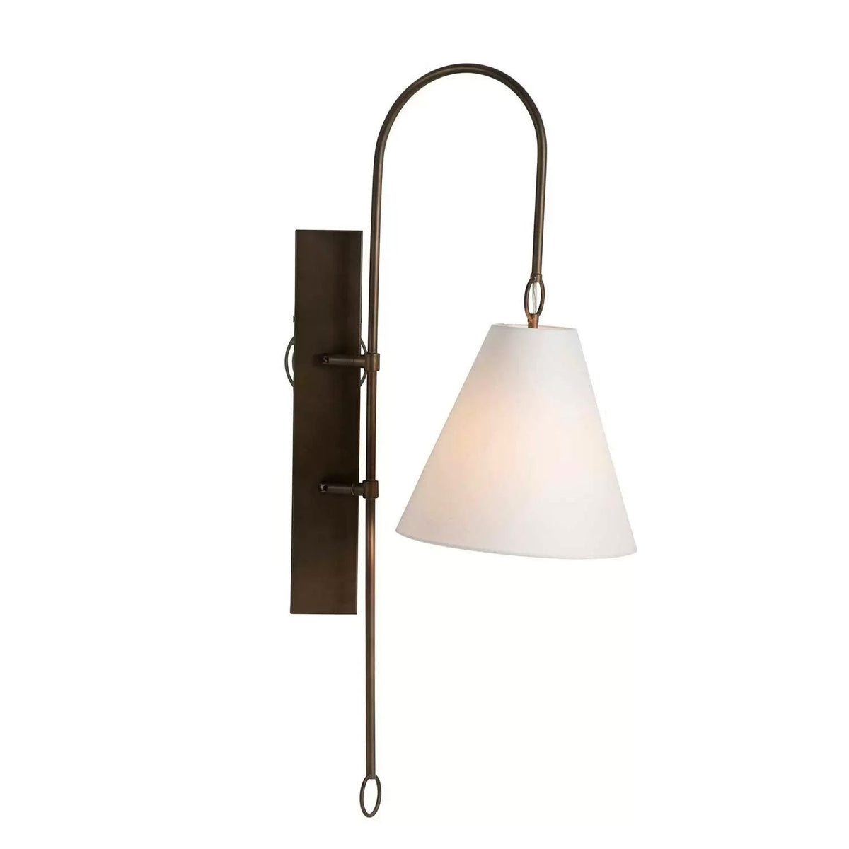 Anniston Wall Lamp – Pivoting Arm Brass & White Linen Shade Swing Wall Sconce