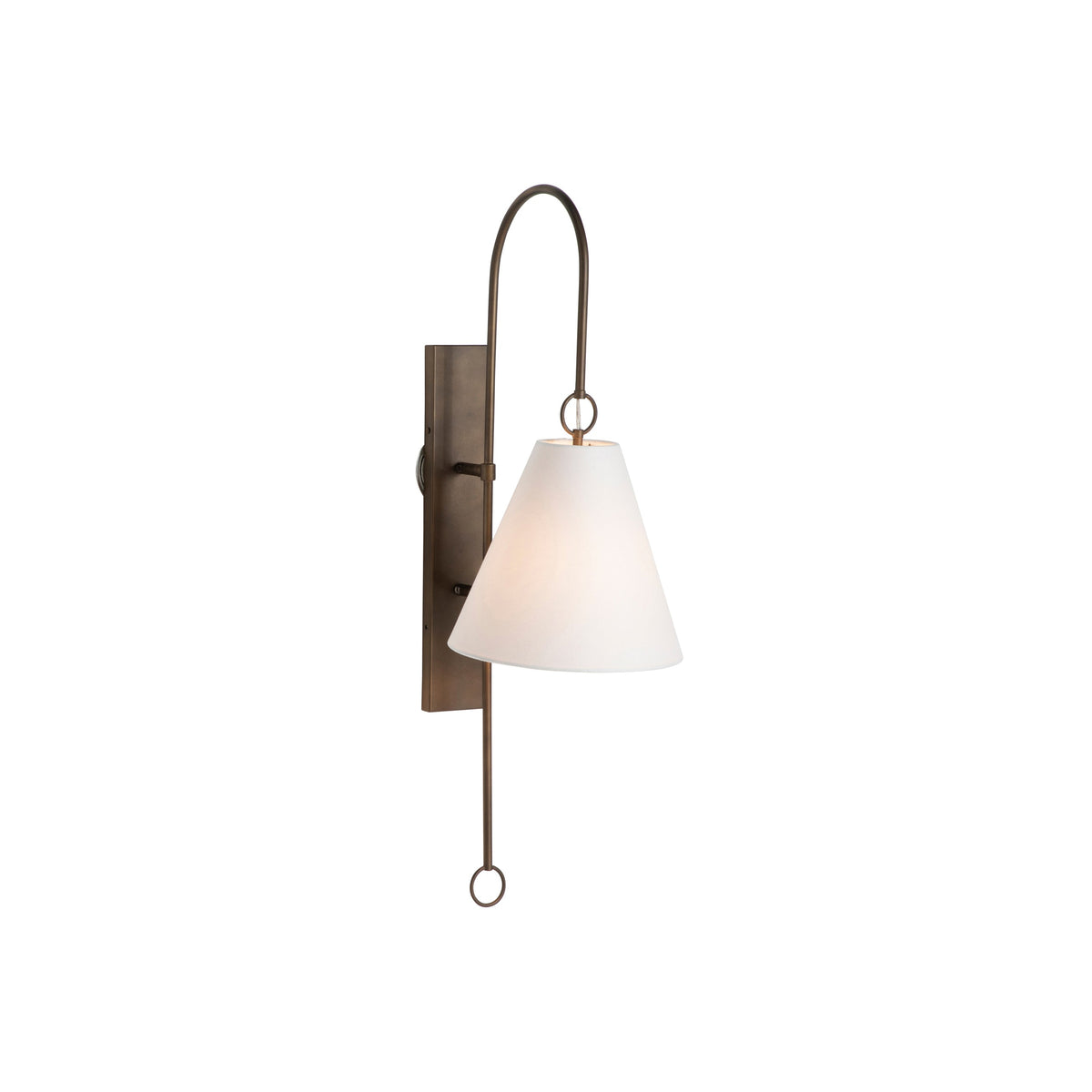 Anniston Wall Lamp – Pivoting Arm Brass & White Linen Shade Swing Wall Sconce