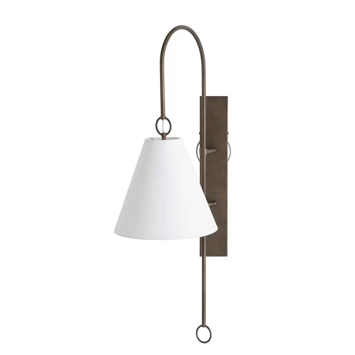 Anniston Wall Lamp – Pivoting Arm Brass & White Linen Shade Swing Wall Sconce