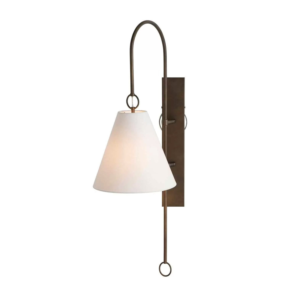 Anniston Wall Lamp – Pivoting Arm Brass & White Linen Shade Swing Wall Sconce
