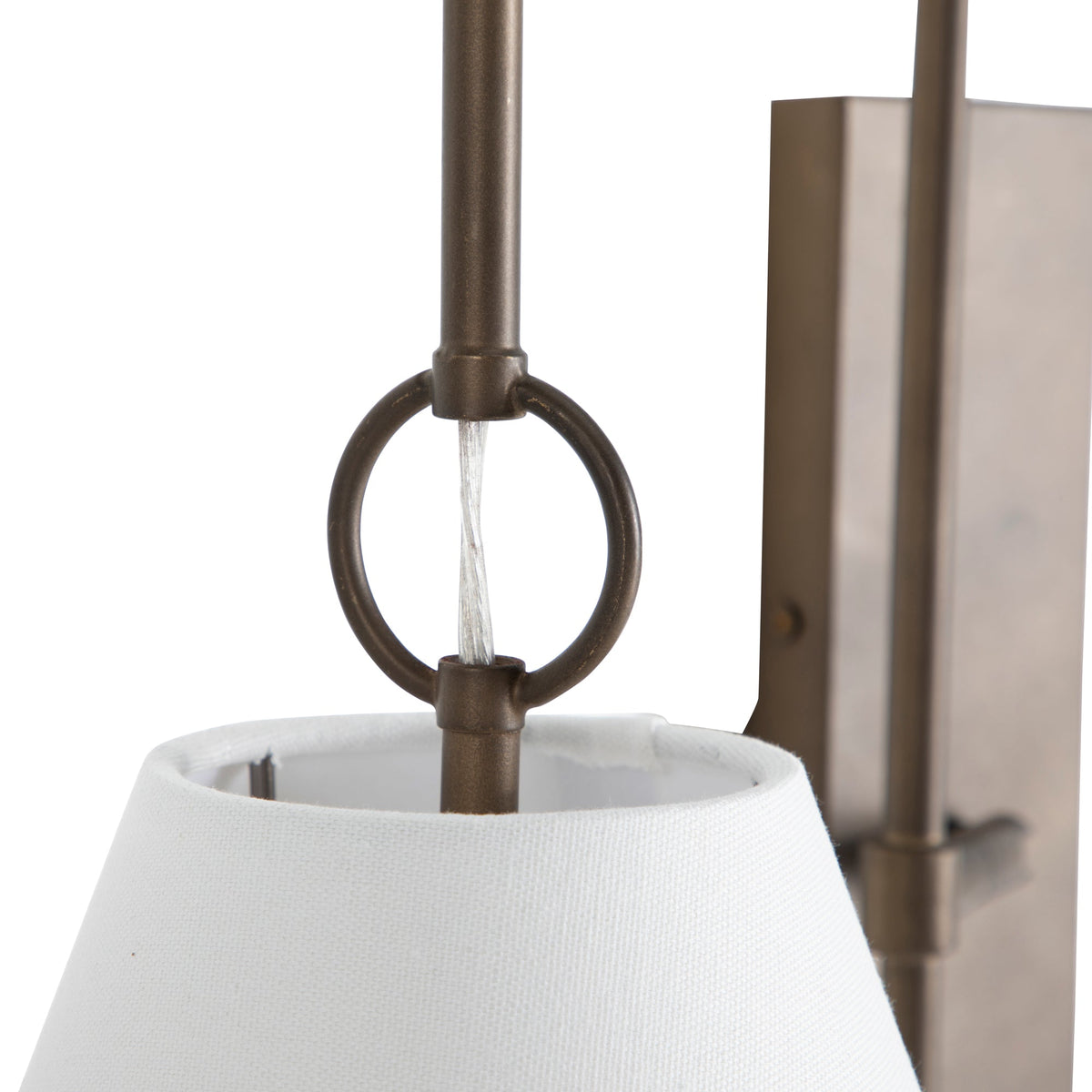 Anniston Wall Lamp – Pivoting Arm Brass & White Linen Shade Swing Wall Sconce