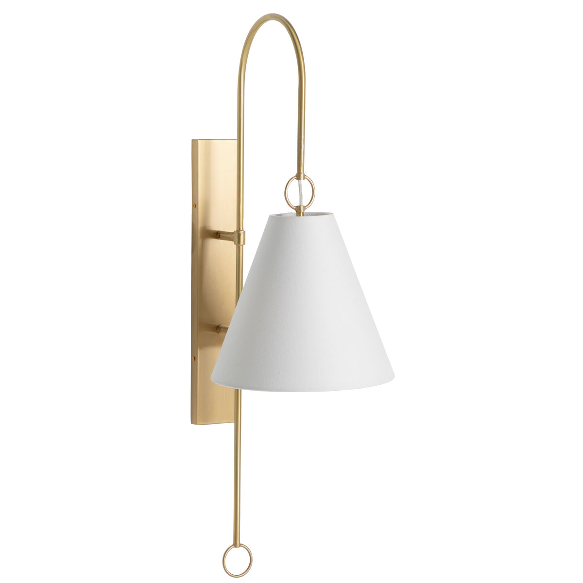 Anniston Wall Lamp – Pivoting Arm Brass & White Linen Shade Swing Wall Sconce