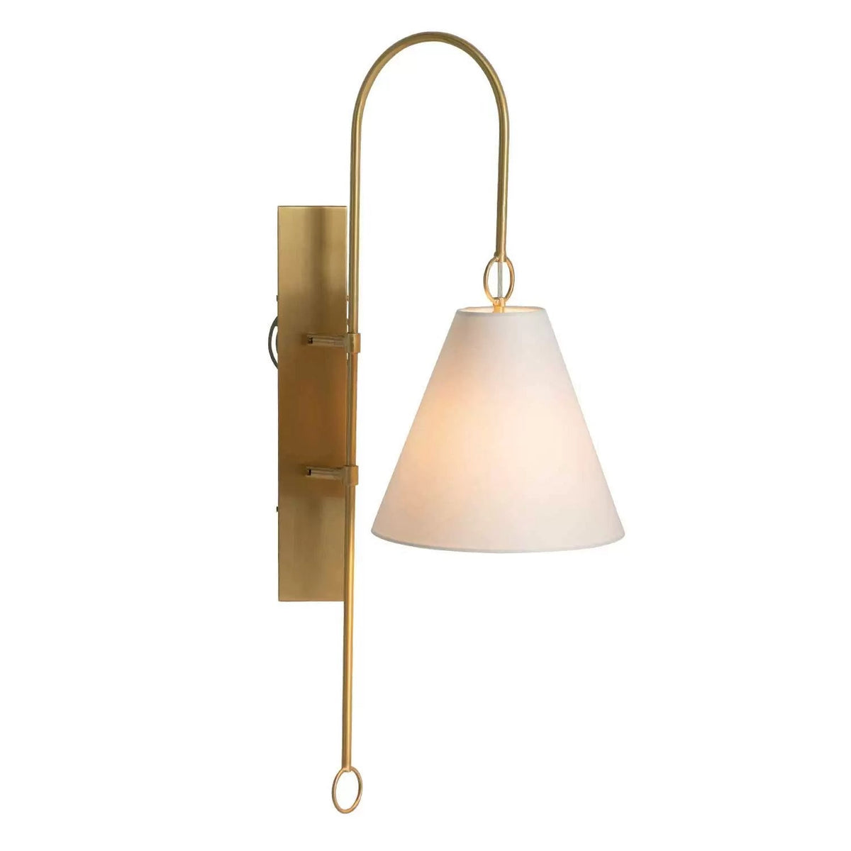 Anniston Wall Lamp – Pivoting Arm Brass & White Linen Shade Swing Wall Sconce