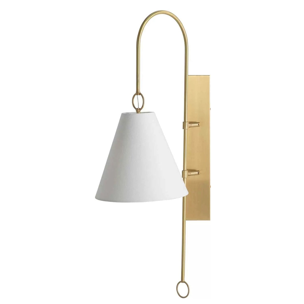 Anniston Wall Lamp – Pivoting Arm Brass & White Linen Shade Swing Wall Sconce