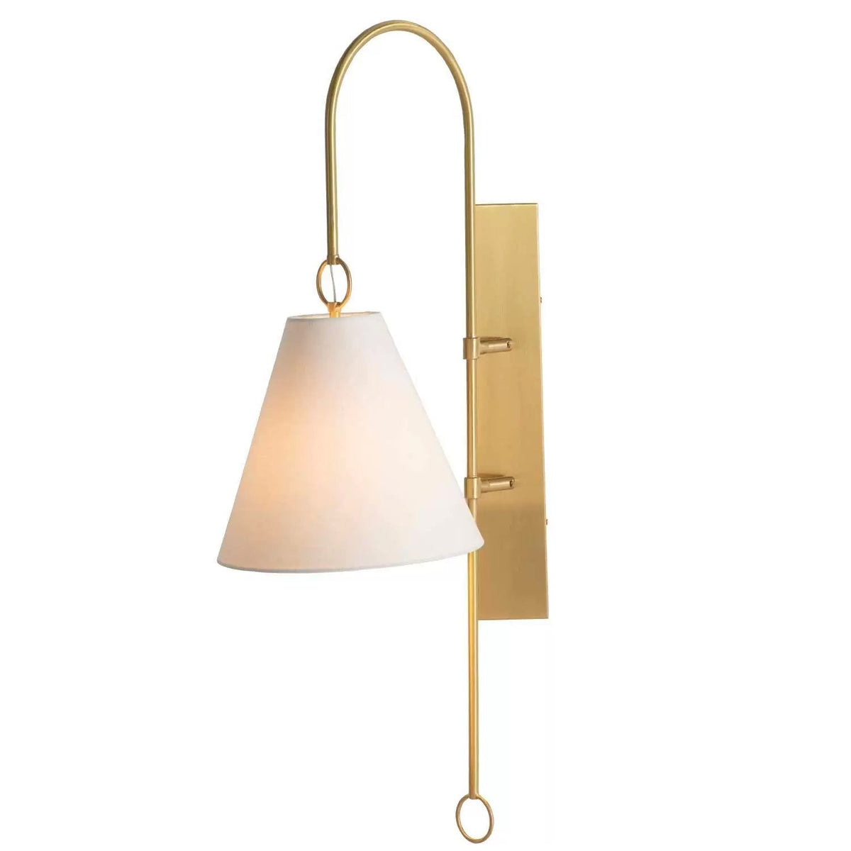 Anniston Wall Lamp – Pivoting Arm Brass & White Linen Shade Swing Wall Sconce