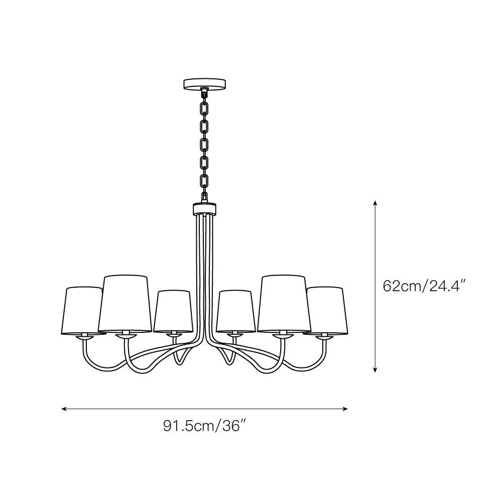 Ansel Chandelier – Modern Brass & Fabric Bell Shade 6-Light Chandelier