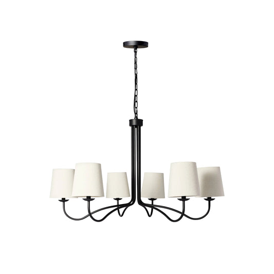 Ansel Chandelier – Modern Brass & Fabric Bell Shade 6-Light Chandelier