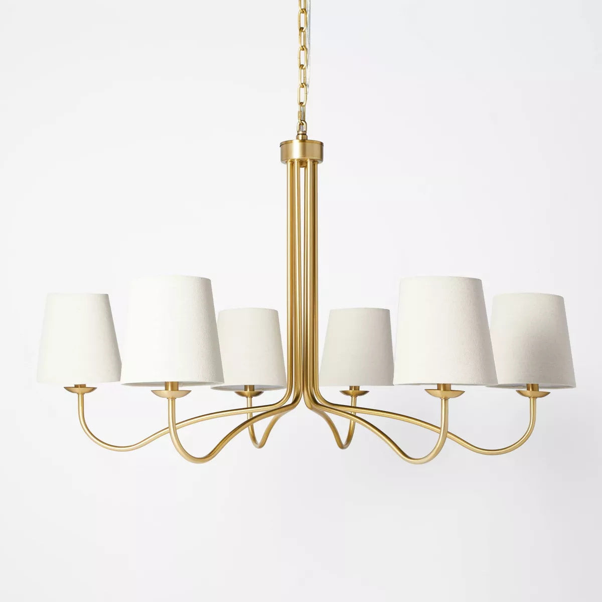 Ansel Chandelier – Modern Brass & Fabric Bell Shade 6-Light Chandelier