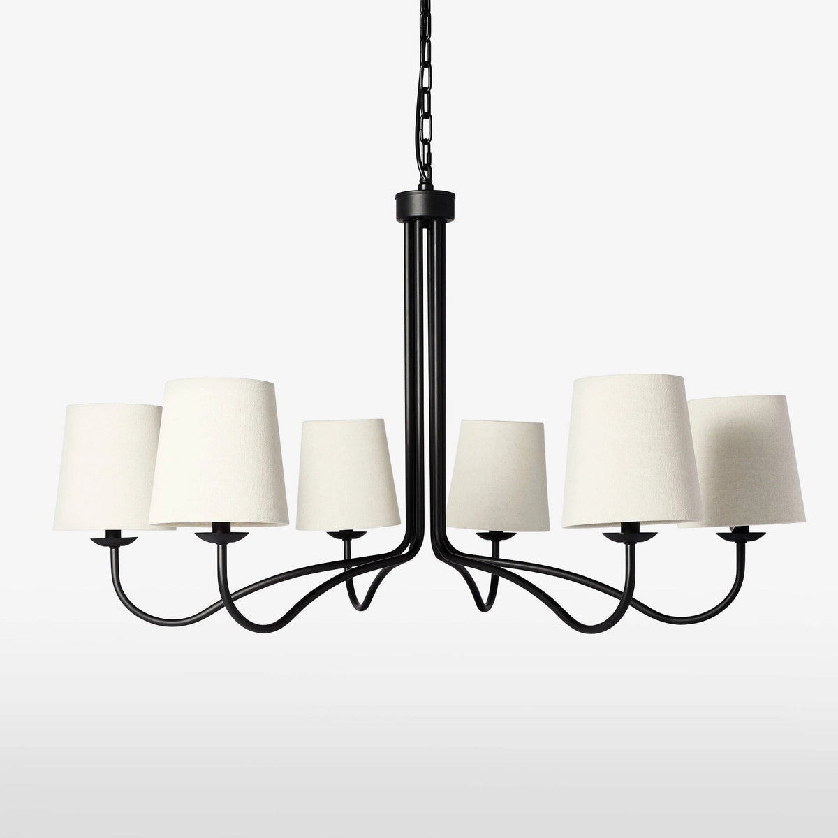 Ansel Chandelier – Modern Brass & Fabric Bell Shade 6-Light Chandelier