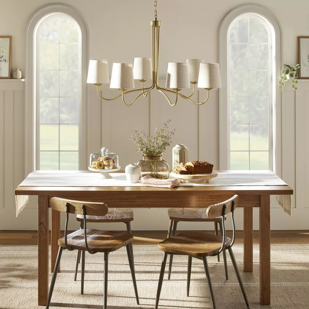 Ansel Chandelier – Modern Brass & Fabric Bell Shade 6-Light Chandelier