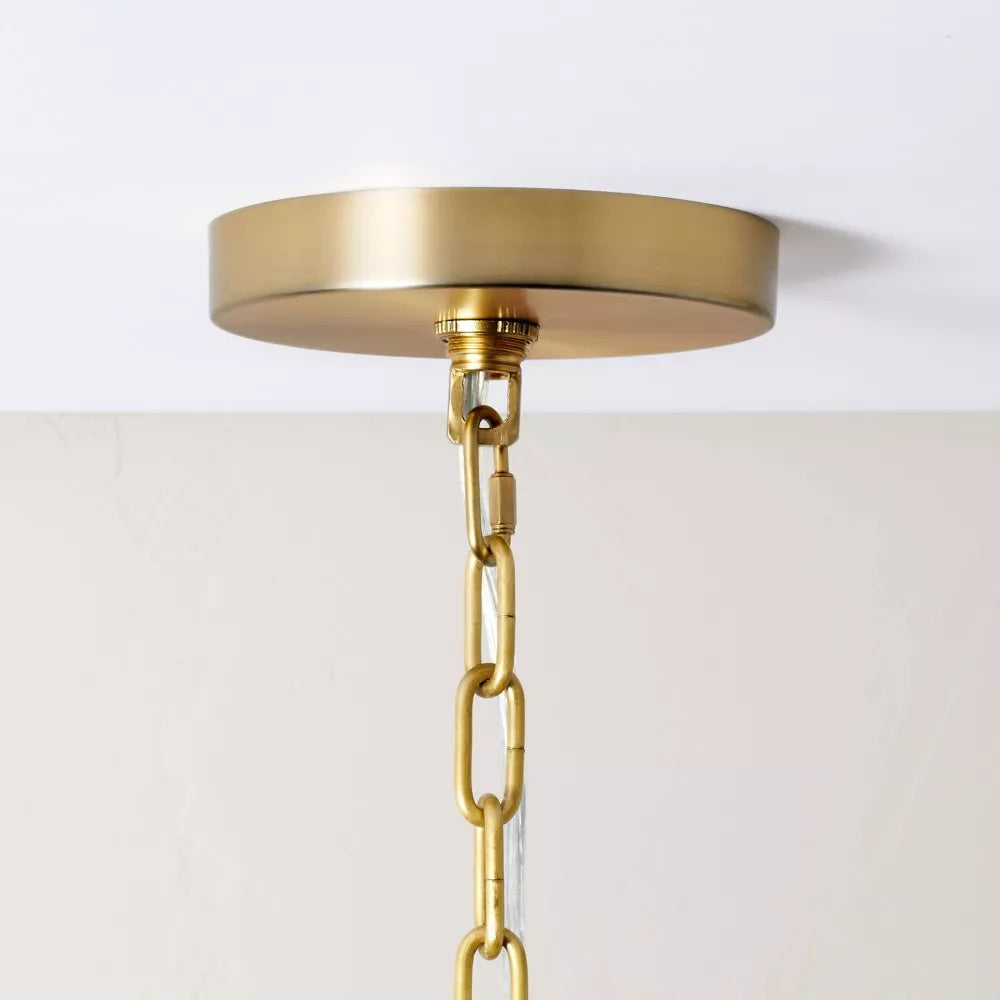 Ansel Chandelier – Modern Brass & Fabric Bell Shade 6-Light Chandelier