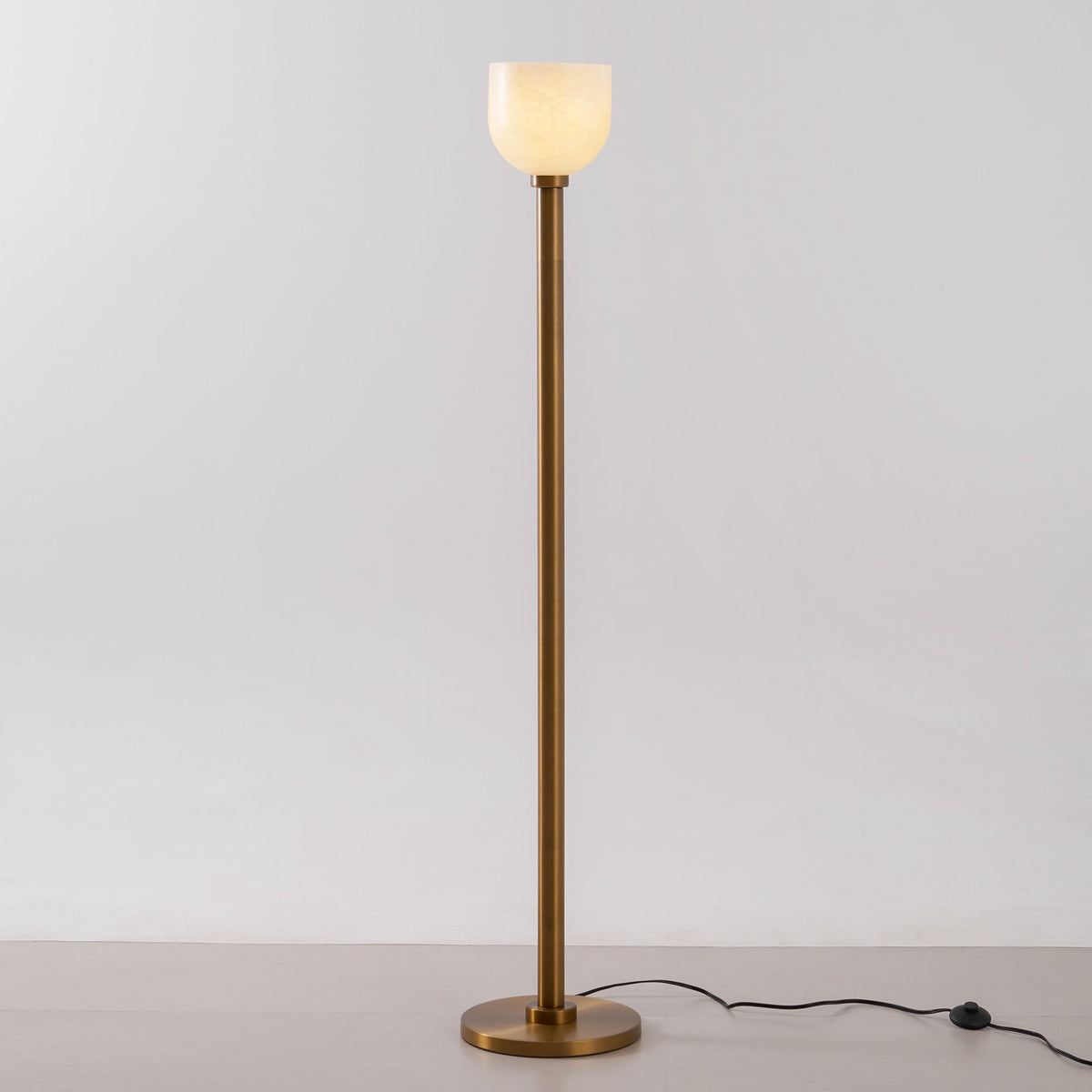 Ansley Floor Lamp – Sleek Metal & Natural Alabaster Torch Floor Lamp