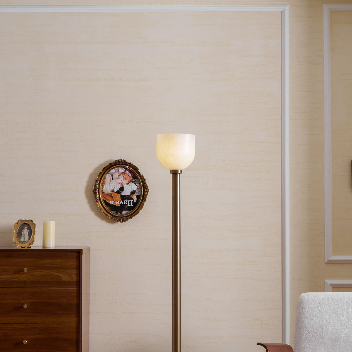 Ansley Floor Lamp – Sleek Metal & Natural Alabaster Torch Floor Lamp