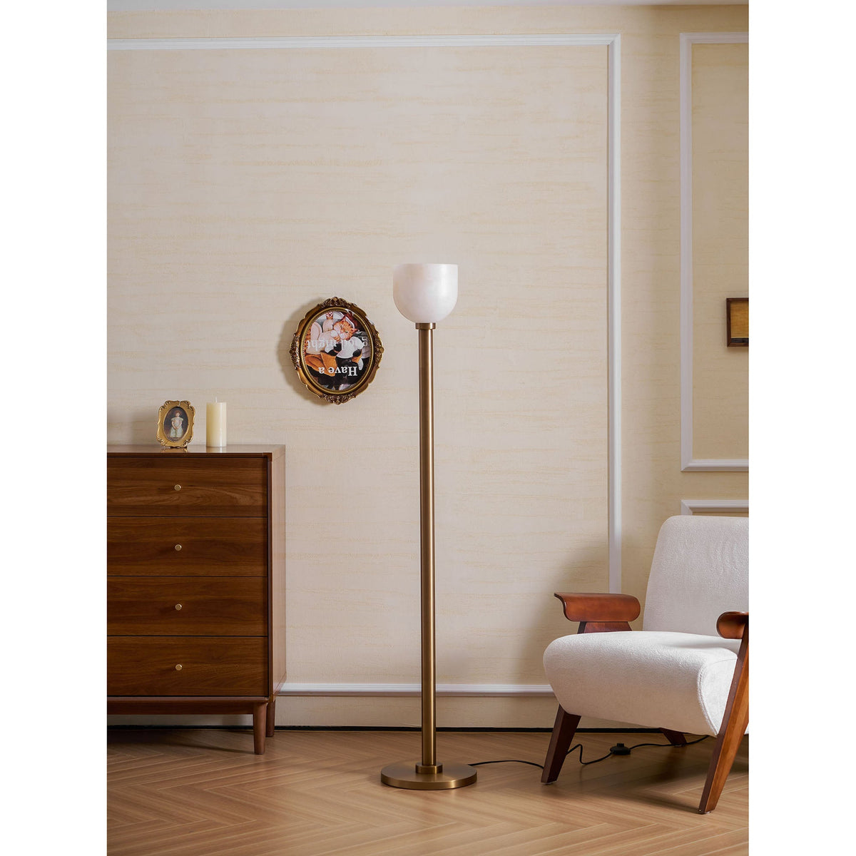 Ansley Floor Lamp – Sleek Metal & Natural Alabaster Torch Floor Lamp