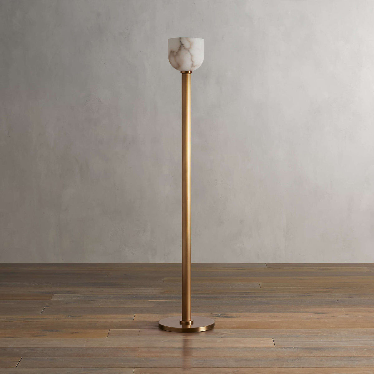 Ansley Floor Lamp – Sleek Metal & Natural Alabaster Torch Floor Lamp