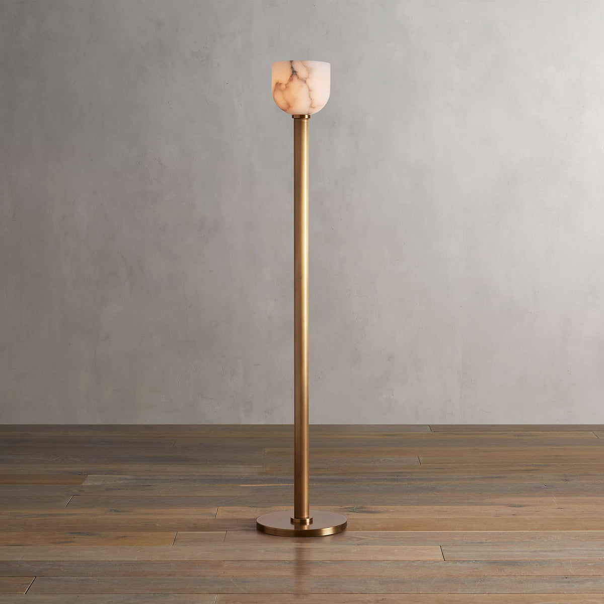 Ansley Floor Lamp – Sleek Metal & Natural Alabaster Torch Floor Lamp