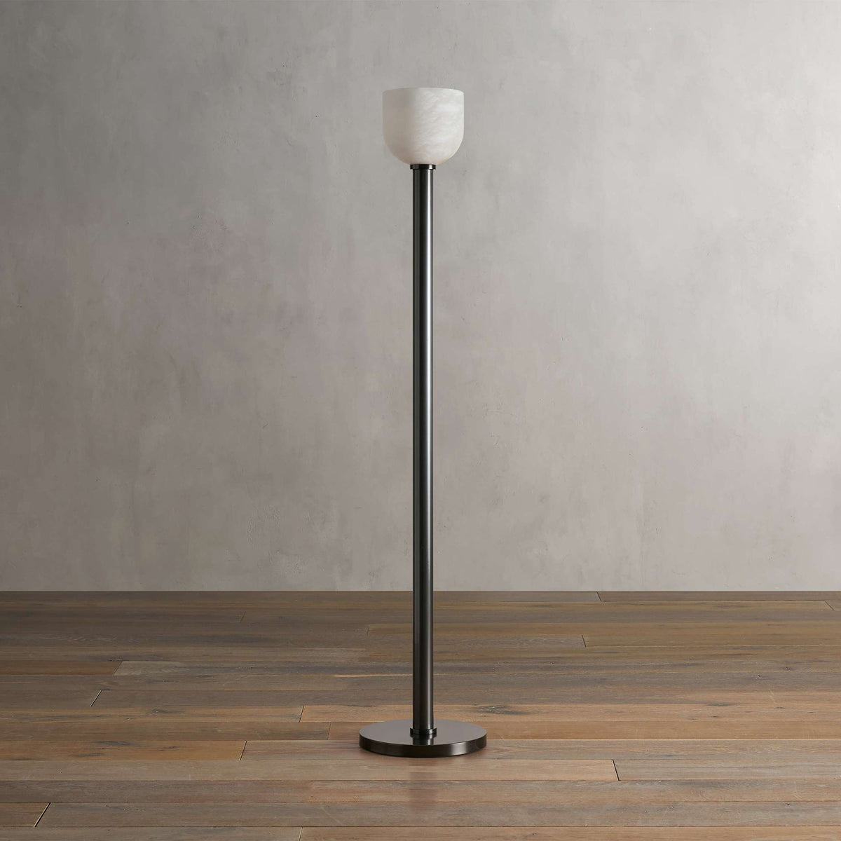 Ansley Floor Lamp – Sleek Metal & Natural Alabaster Torch Floor Lamp