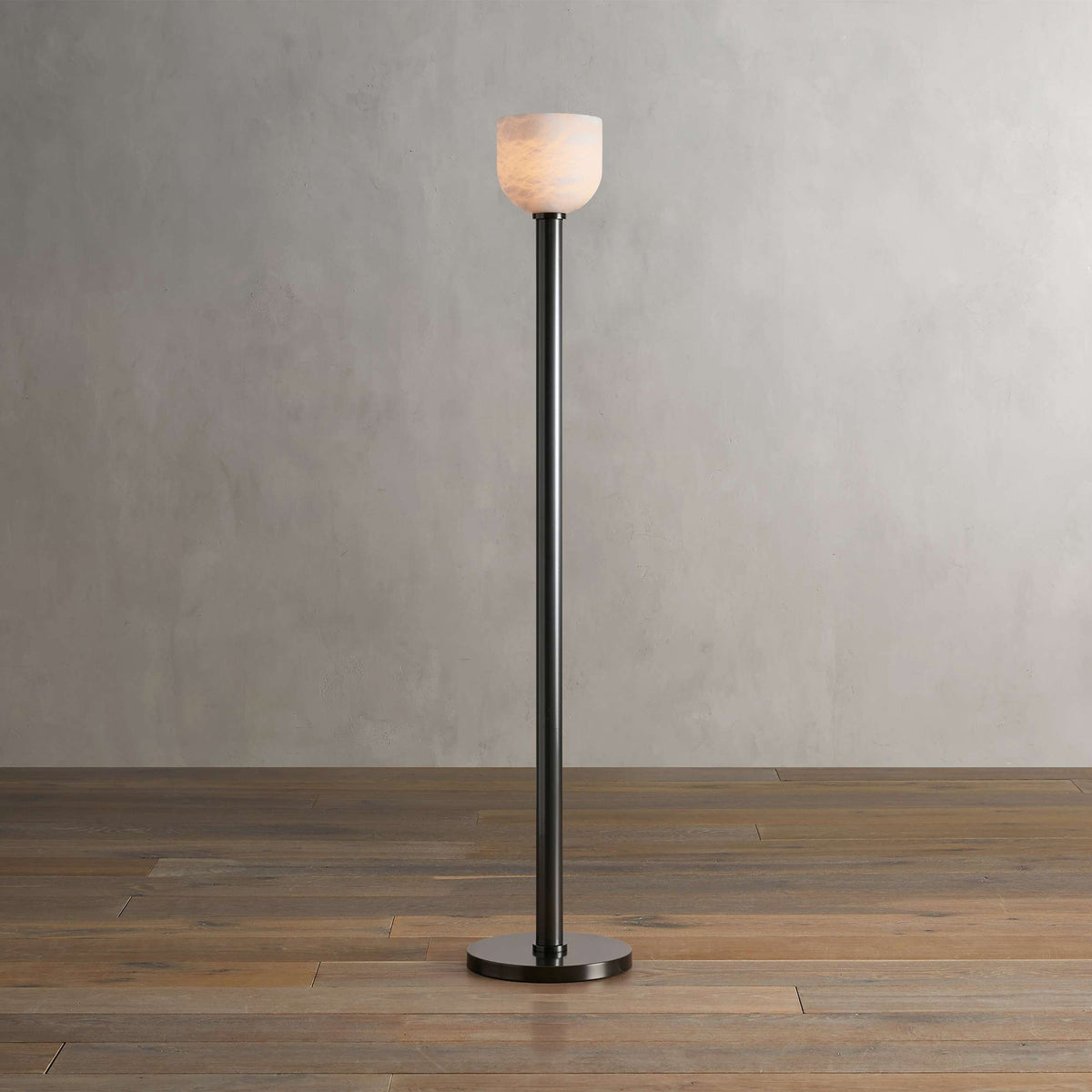 Ansley Floor Lamp – Sleek Metal & Natural Alabaster Torch Floor Lamp