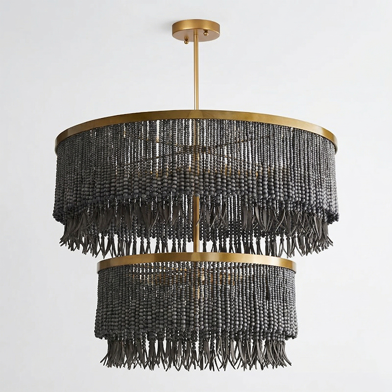 Antigua Chandelier – Handmade Wood & Coconut Bead Concentric Chandelier