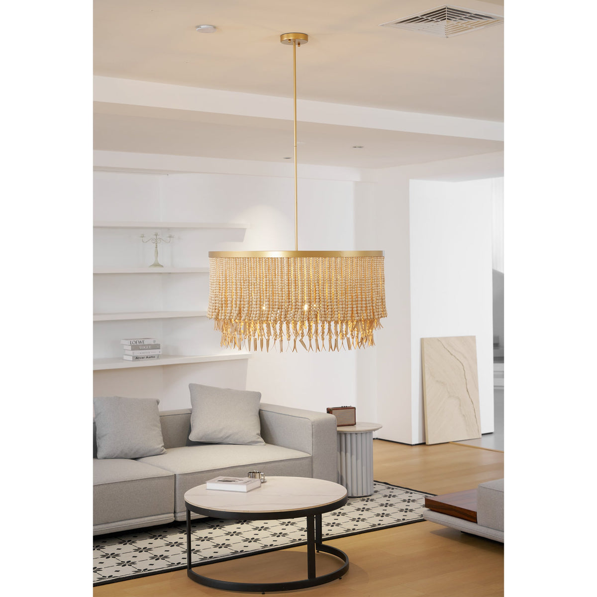 Antigua Chandelier – Handmade Wood & Coconut Bead Concentric Chandelier