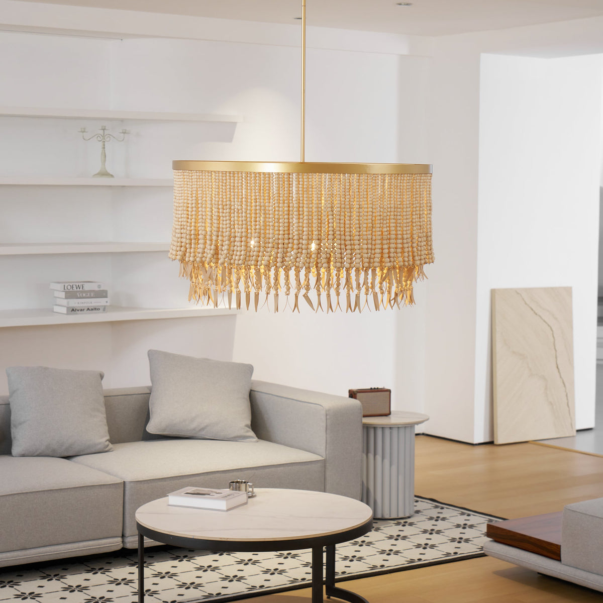 Antigua Chandelier – Handmade Wood & Coconut Bead Concentric Chandelier