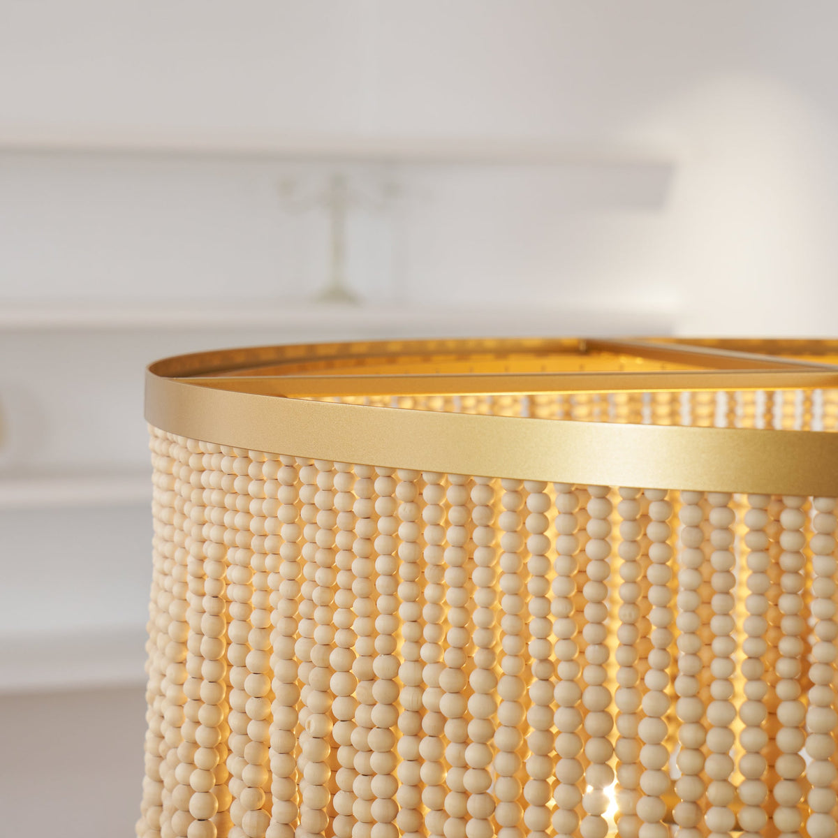 Antigua Chandelier – Handmade Wood & Coconut Bead Concentric Chandelier