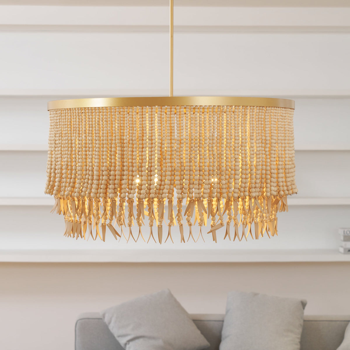 Antigua Chandelier – Handmade Wood & Coconut Bead Concentric Chandelier