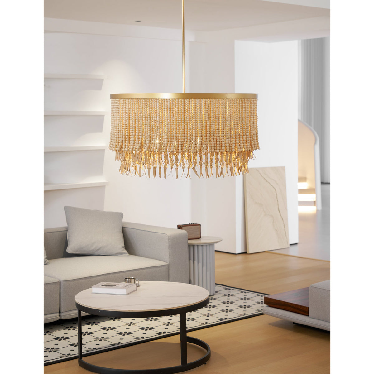 Antigua Chandelier – Handmade Wood & Coconut Bead Concentric Chandelier