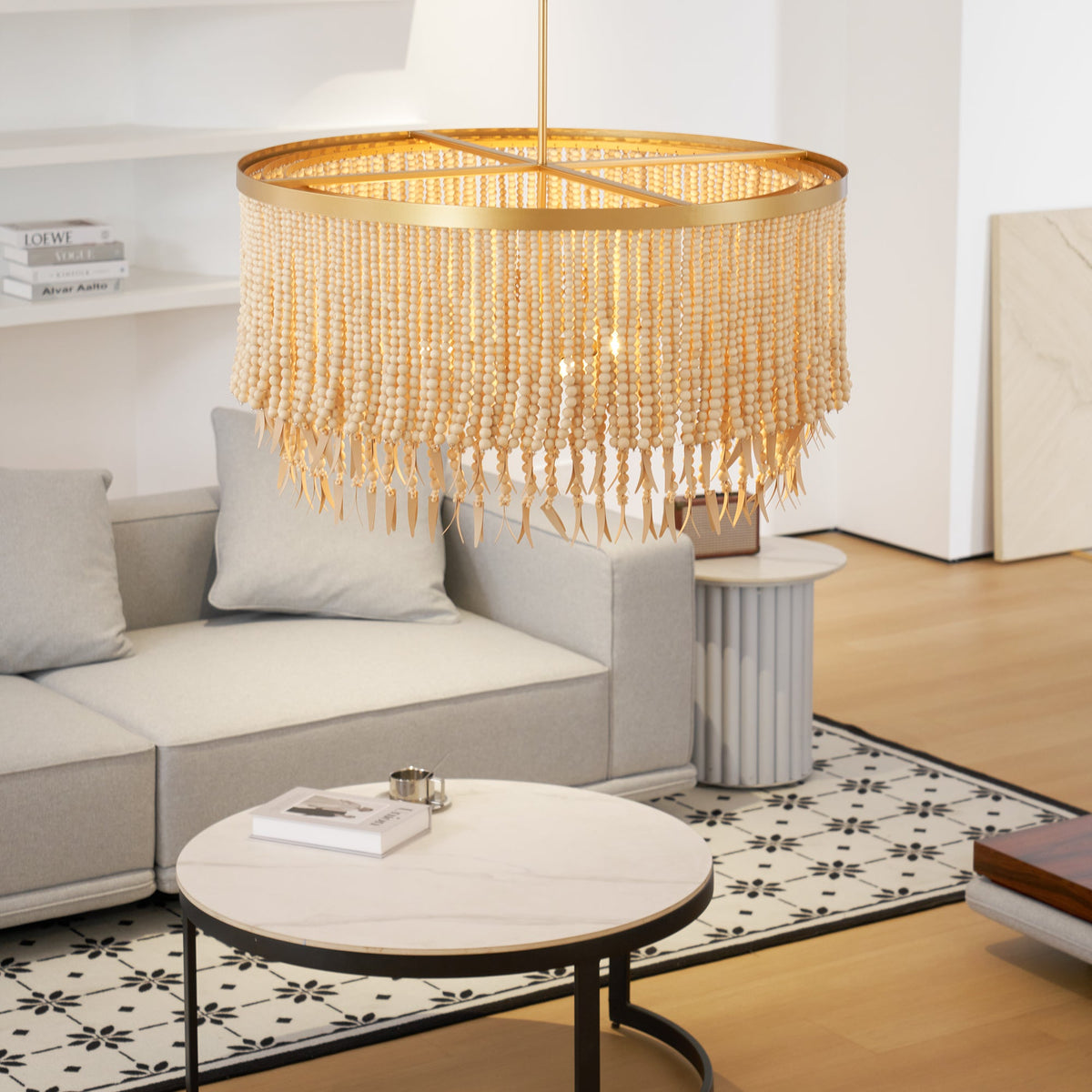 Antigua Chandelier – Handmade Wood & Coconut Bead Concentric Chandelier