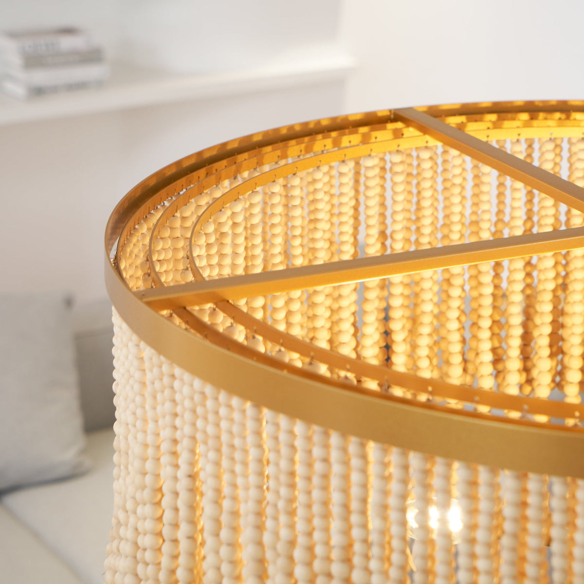 Antigua Chandelier – Handmade Wood & Coconut Bead Concentric Chandelier