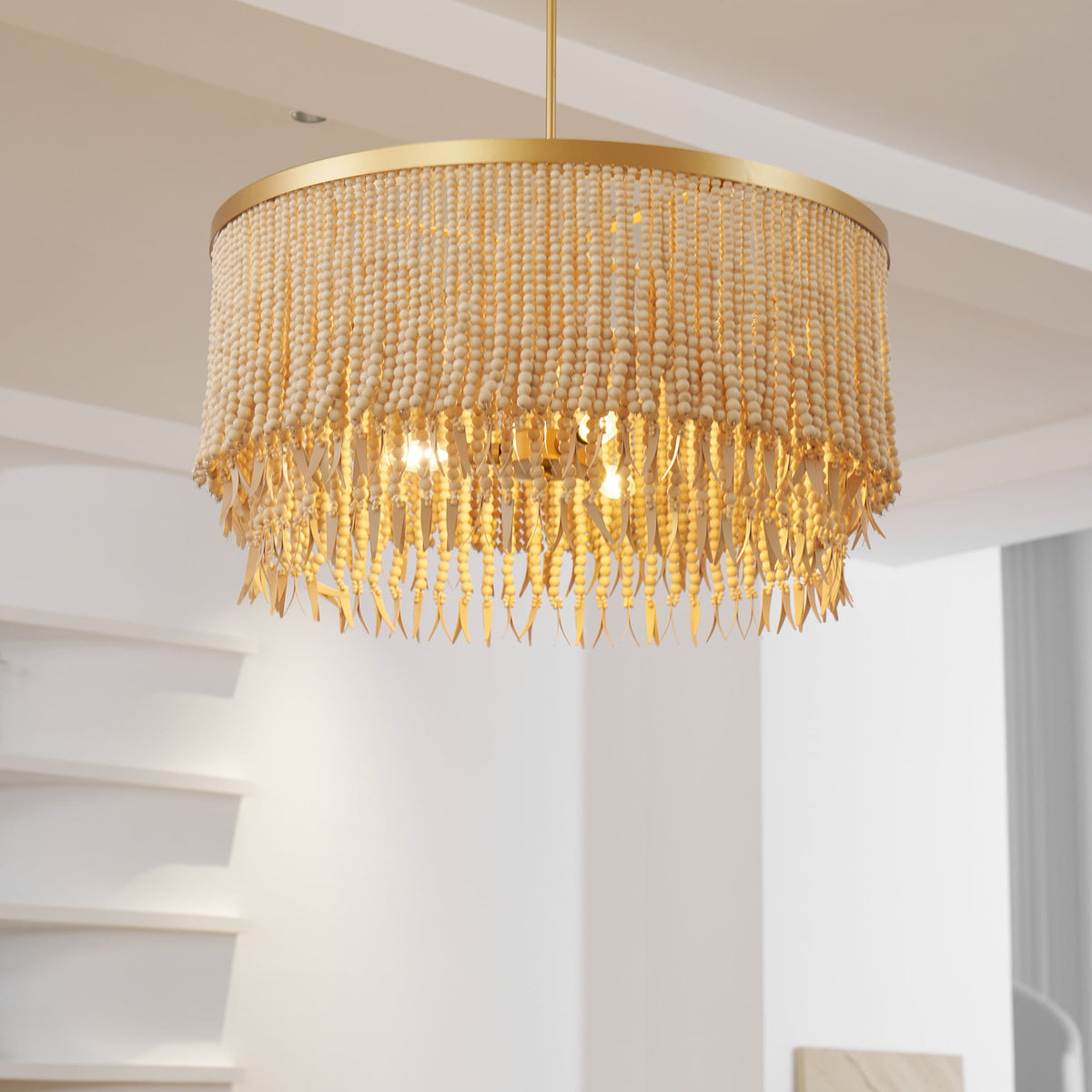 Antigua Chandelier – Handmade Wood & Coconut Bead Concentric Chandelier
