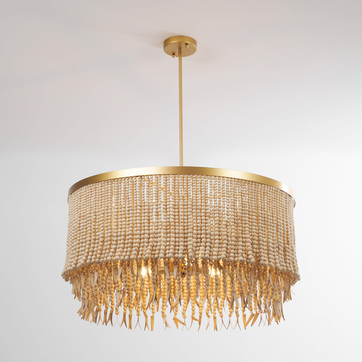 Antigua Chandelier – Handmade Wood & Coconut Bead Concentric Chandelier