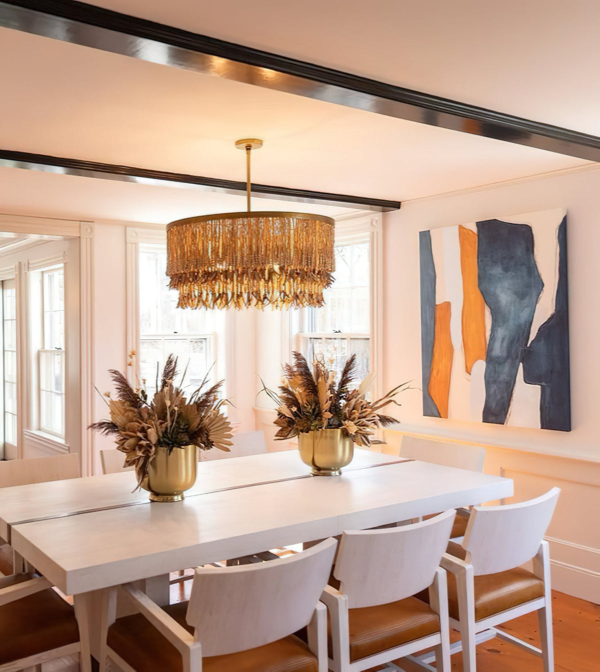 Antigua Chandelier – Handmade Wood & Coconut Bead Concentric Chandelier