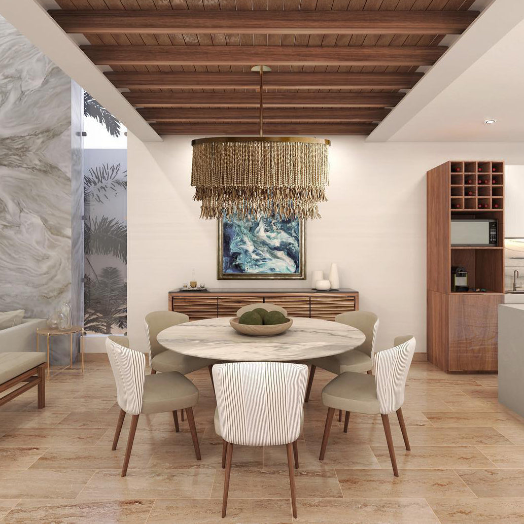 Antigua Chandelier – Handmade Wood & Coconut Bead Concentric Chandelier