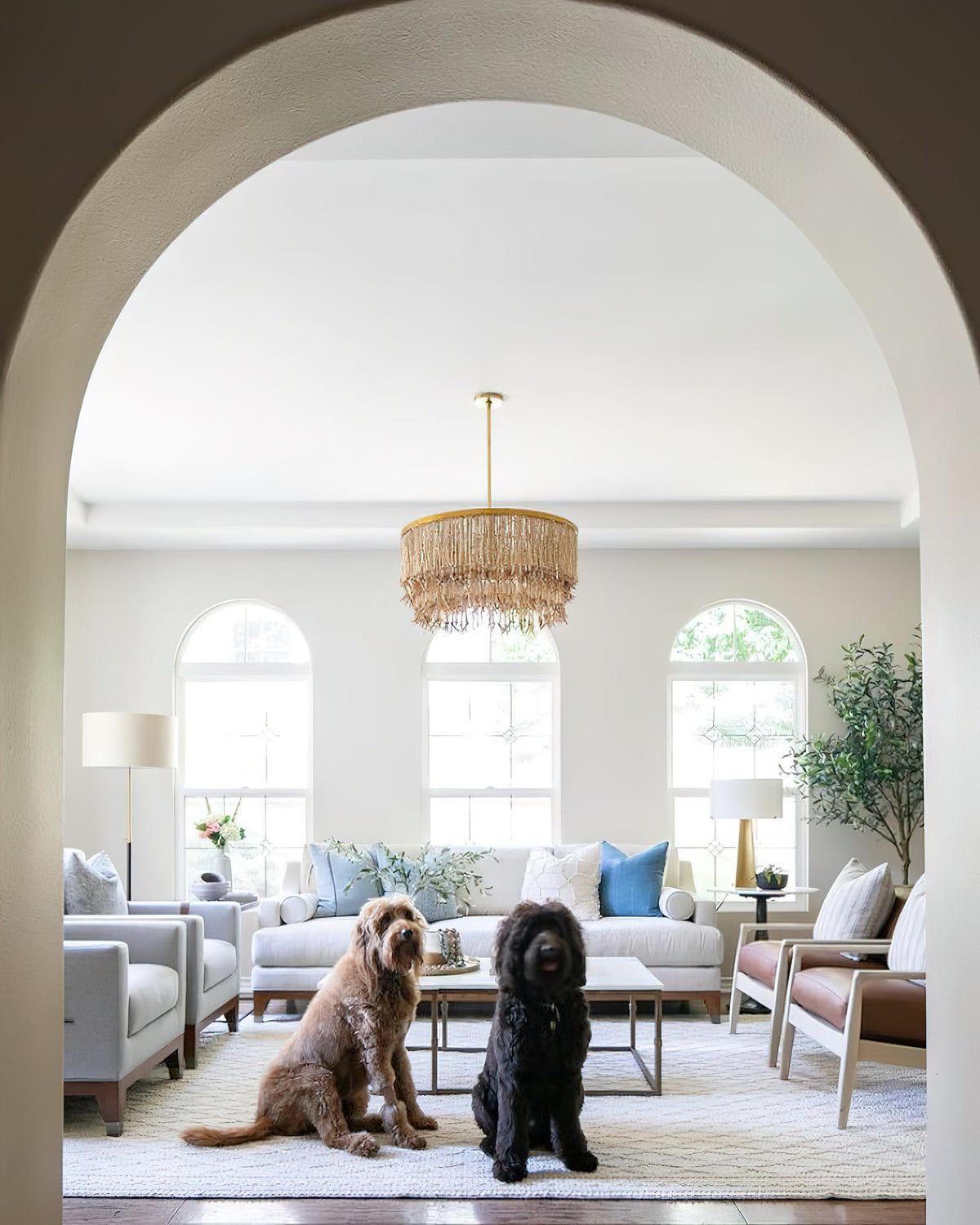 Antigua Chandelier – Handmade Wood & Coconut Bead Concentric Chandelier