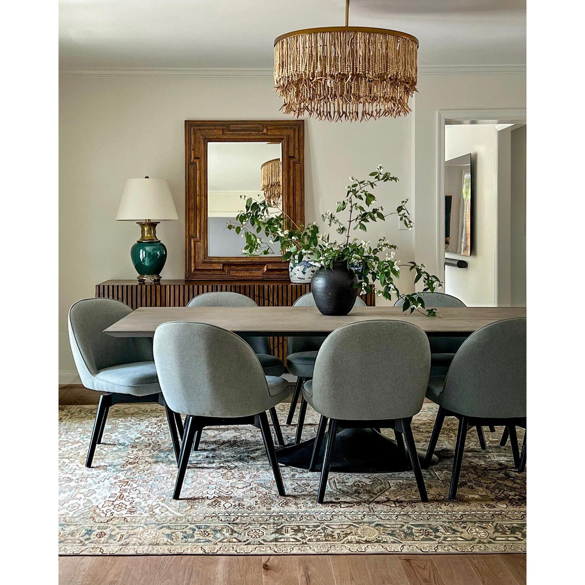 Antigua Chandelier – Handmade Wood & Coconut Bead Concentric Chandelier