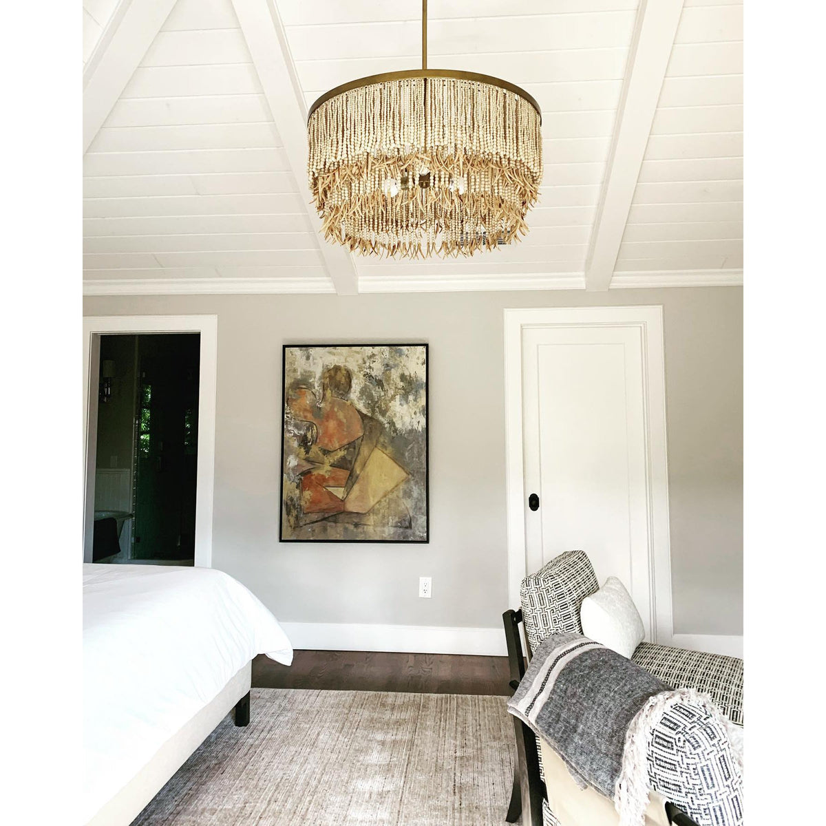 Antigua Chandelier – Handmade Wood & Coconut Bead Concentric Chandelier