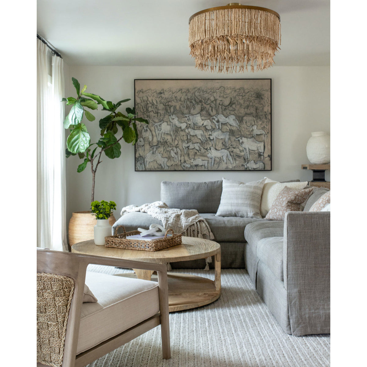 Antigua Chandelier – Handmade Wood & Coconut Bead Concentric Chandelier