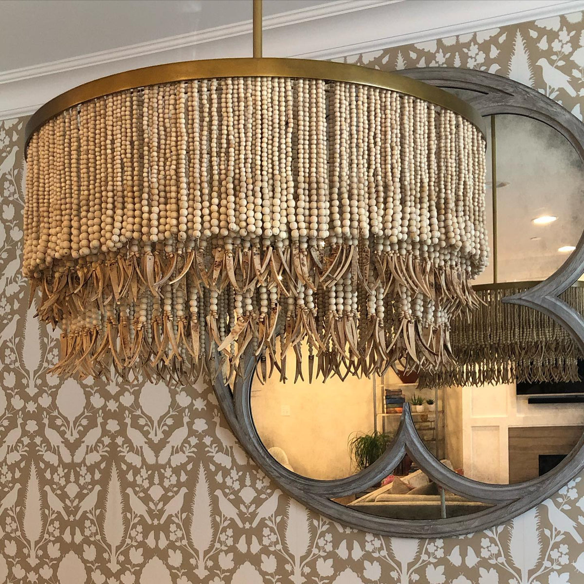 Antigua Chandelier – Handmade Wood & Coconut Bead Concentric Chandelier